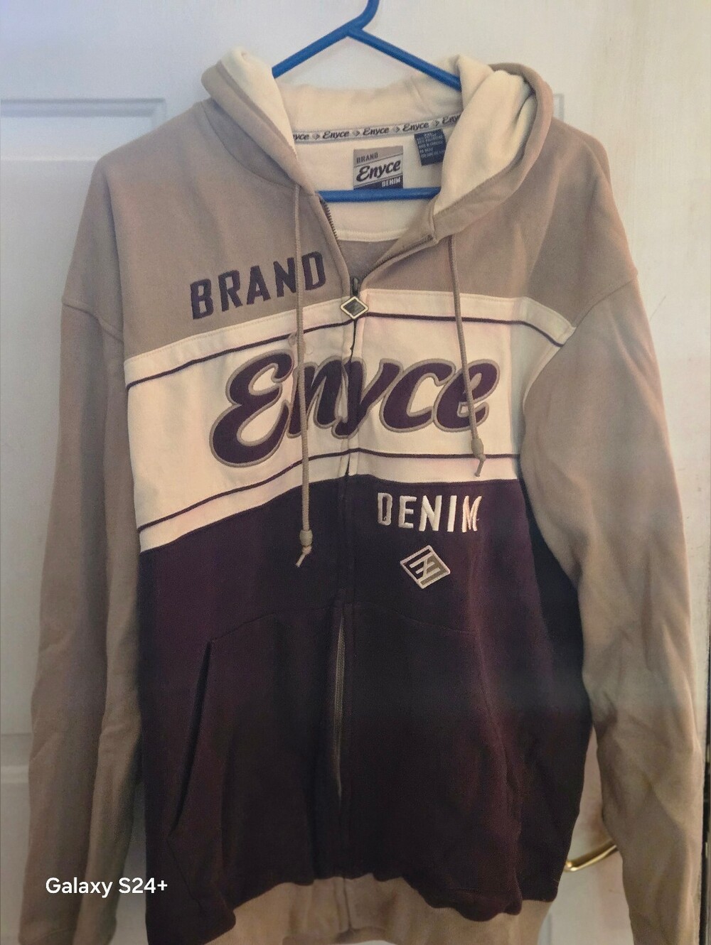 Enyce Denim Two-Tone Tan Cream Brown Zip Hoodie